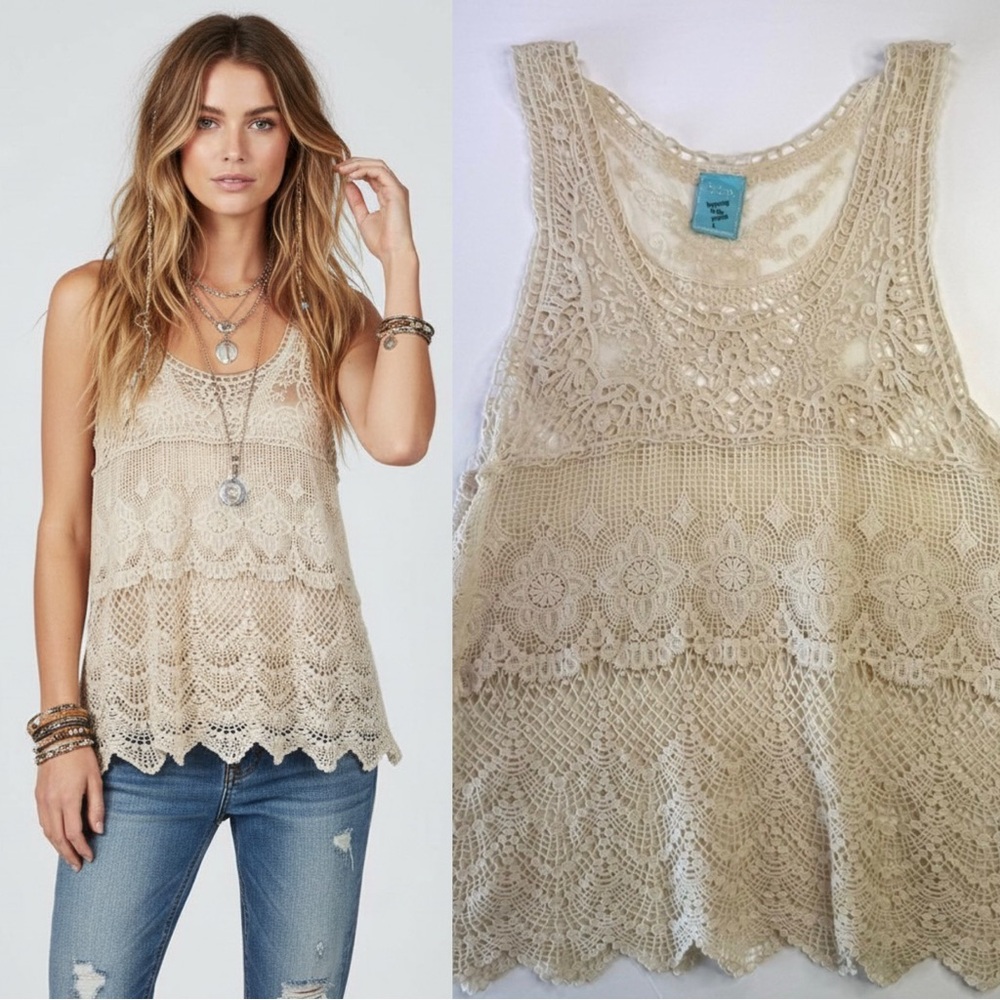 Crochet Tank Top Womens L Cream Boho Fairycore Fairy Beachy Coquette Festival